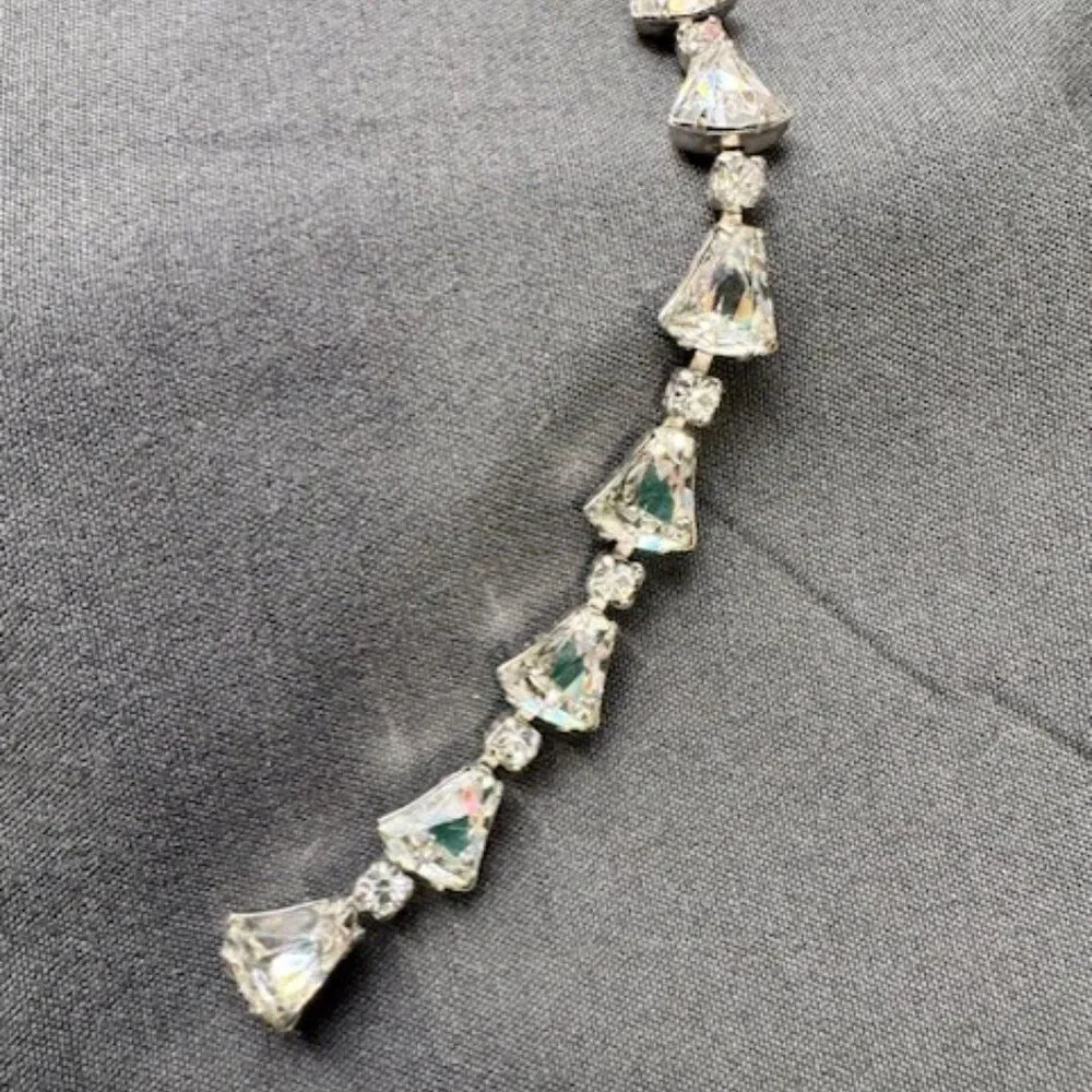 Silver Tone Clear Triangle Cut Glass Stone Tennis Style Bracelet w Accents 15